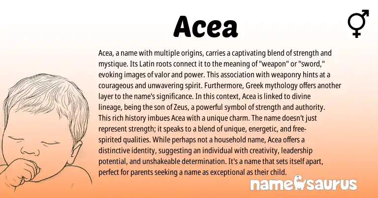 Infographic about Acea name meaning, Acea is a name from English, Latin, Greek origin(s).