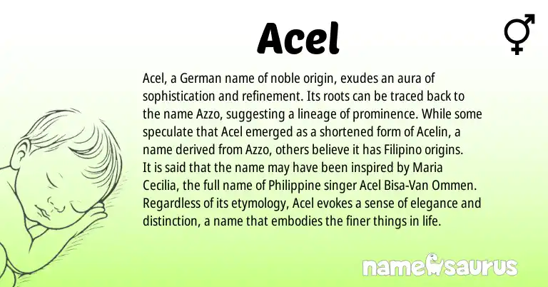 Infographic about Acel name meaning, Acel is a name from German, Filipino origin(s).