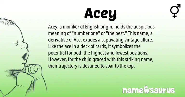Infographic about Acey name meaning, Acey is a name from English origin(s).