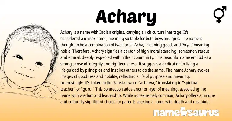 Infographic about Achary name meaning, Achary is a name from Indian, Sanskrit origin(s).
