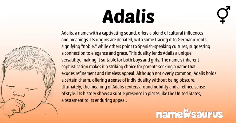 Infographic about Adalis name meaning, Adalis is a name from Germanic origin(s).
