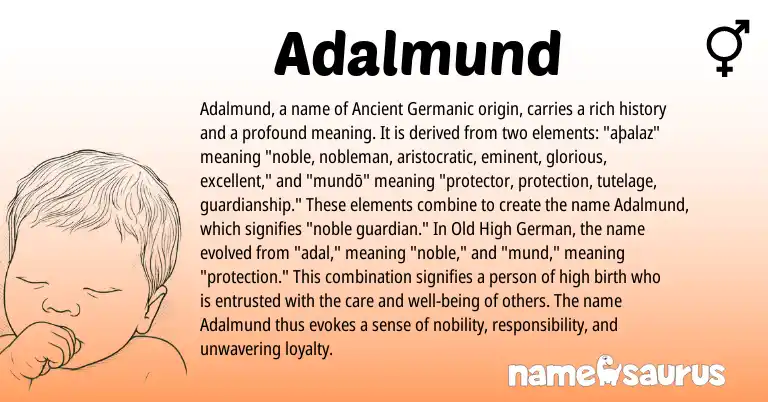 Infographic about Adalmund name meaning, Adalmund is a name from Old High German, Ancient Germanic origin(s).
