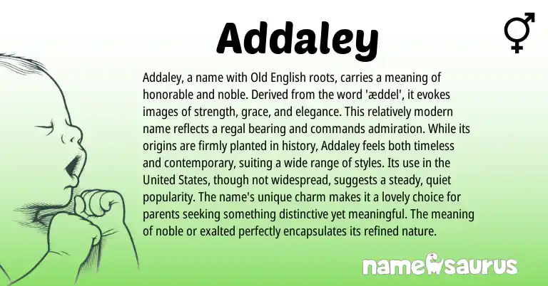 Infographic about Addaley name meaning, Addaley is a name from German, English origin(s).