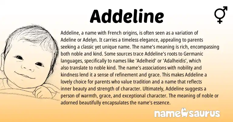 Infographic about Addeline name meaning, Addeline is a name from Germanic, French, English origin(s).