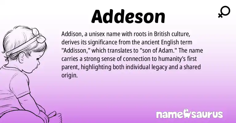 Infographic about Addeson name meaning, Addeson is a name from British origin(s).