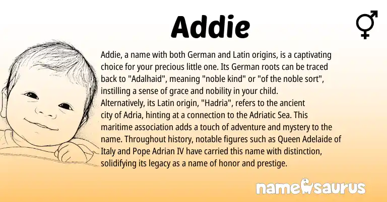 Infographic about Addie name meaning, Addie is a name from German, Latin origin(s).
