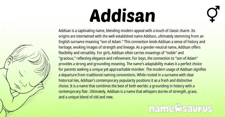 Infographic about Addisan name meaning, Addisan is a name from American origin(s).
