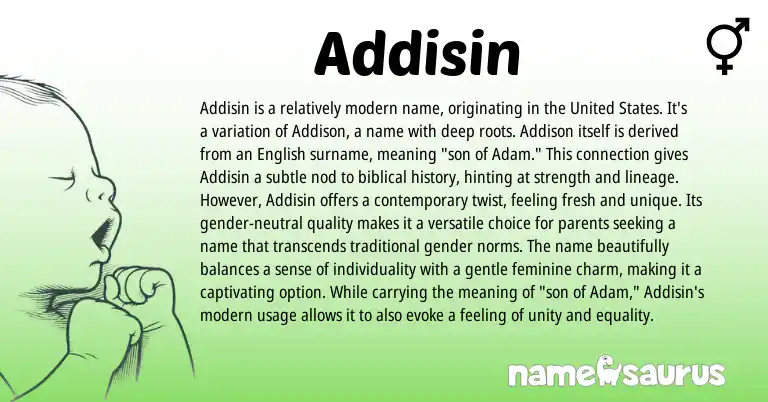 Infographic about Addisin name meaning, Addisin is a name from English origin(s).