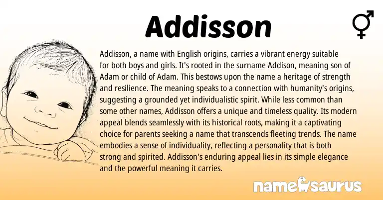 Infographic about Addisson name meaning, Addisson is a name from English origin(s).