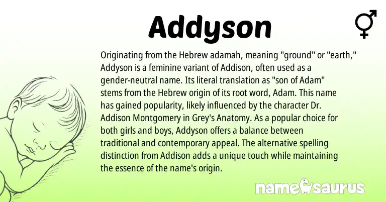 Infographic about Addyson name meaning, Addyson is a name from Hebrew origin(s).