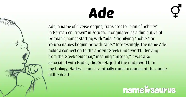 Infographic about Ade name meaning, Ade is a name from German, Yoruba, Germanic, Greek origin(s).