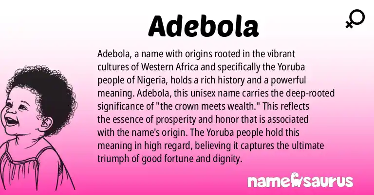 Infographic about Adebola name meaning, Adebola is a name from Western African, Yoruba, African - Yoruba of Nigeria origin(s).
