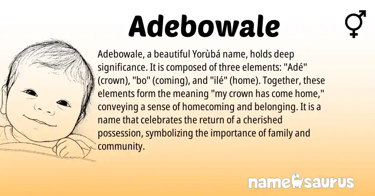 Infographic about Adebowale name meaning, Adebowale is a name from Yoruba origin(s).