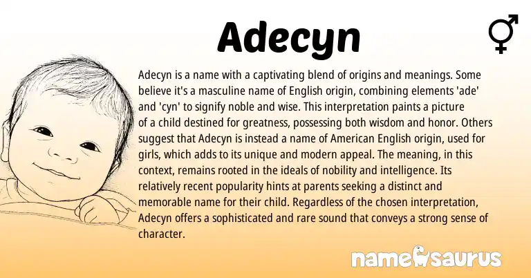 Infographic about Adecyn name meaning, Adecyn is a name from English origin(s).