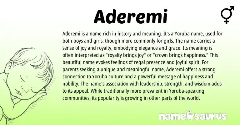 Infographic about Aderemi name meaning, Aderemi is a name from Yoruba origin(s).