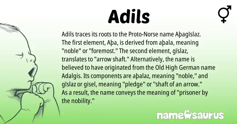 Infographic about Adils name meaning, Adils is a name from Old High German, Norse origin(s).
