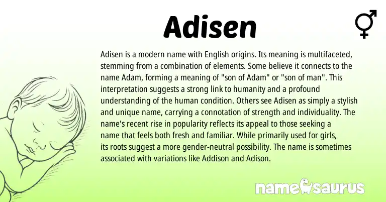Infographic about Adisen name meaning, Adisen is a name from English origin(s).