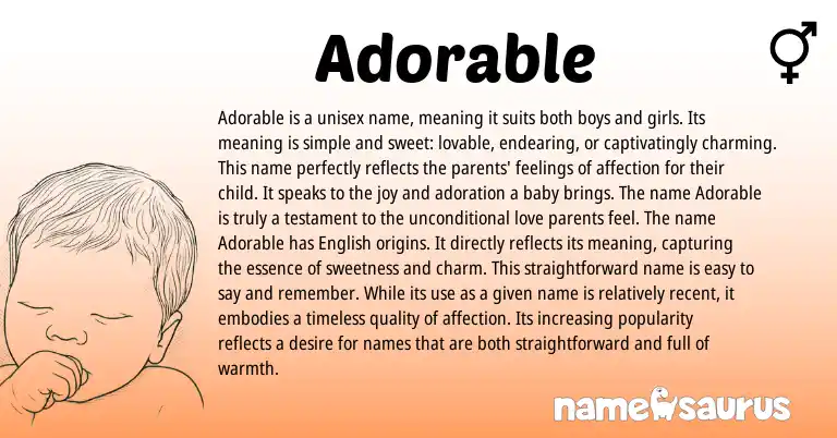 Infographic about Adorable name meaning, Adorable is a name from English origin(s).