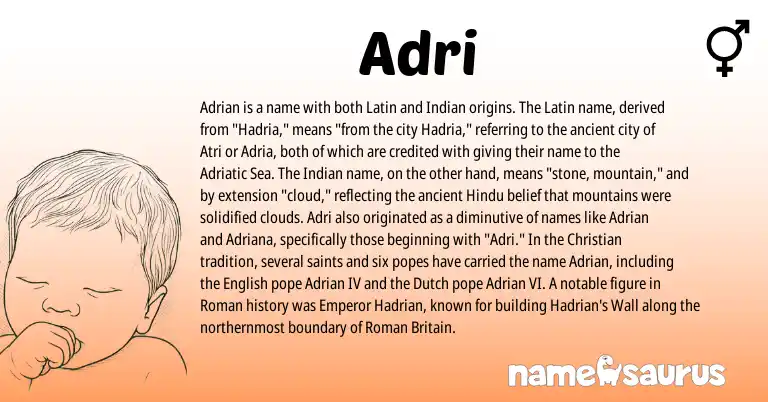 Infographic about Adri name meaning, Adri is a name from English, Indian, Latin, Roman, Dutch, Hindu origin(s).
