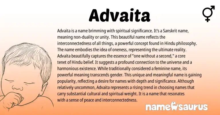 Infographic about Advaita name meaning, Advaita is a name from Sanskrit, Indian origin(s).