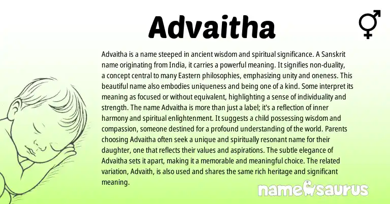 Infographic about Advaitha name meaning, Advaitha is a name from Indian, Sanskrit origin(s).