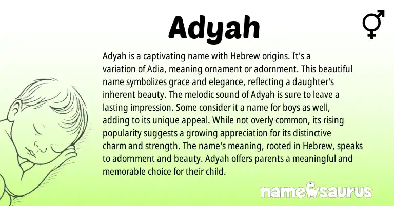 Infographic about Adyah name meaning, Adyah is a name from Hebrew origin(s).