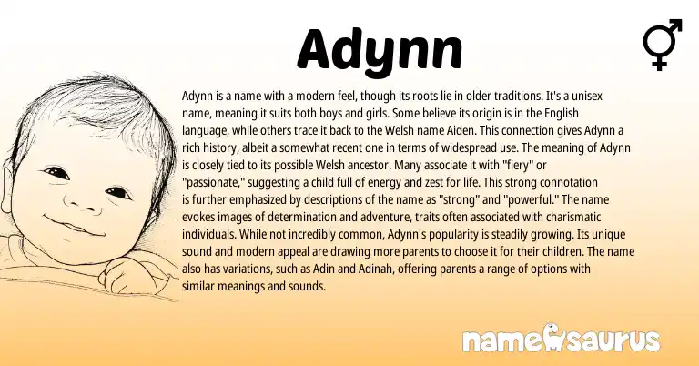 Infographic about Adynn name meaning, Adynn is a name from Welsh origin(s).