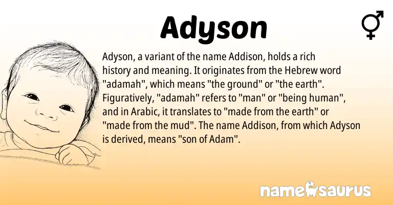 Infographic about Adyson name meaning, Adyson is a name from Arabic, Hebrew origin(s).
