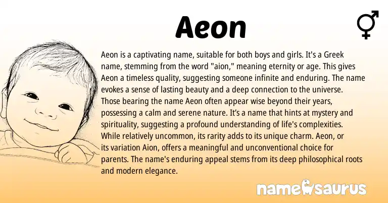 Infographic about Aeon name meaning, Aeon is a name from English, Greek origin(s).