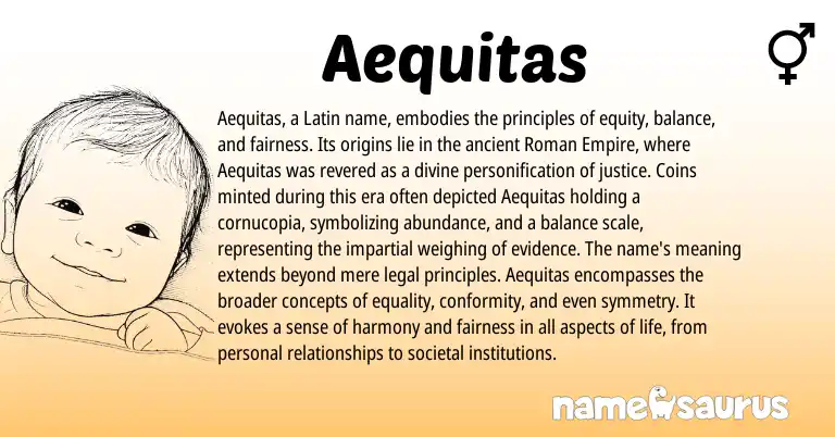 Infographic about Aequitas name meaning, Aequitas is a name from Roman, Latin origin(s).