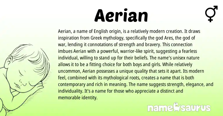 Infographic about Aerian name meaning, Aerian is a name from Greek origin(s).