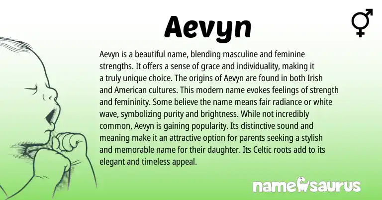 Infographic about Aevyn name meaning, Aevyn is a name from Celtic origin(s).