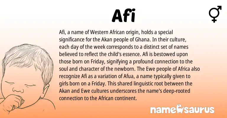Infographic about Afi name meaning, Afi is a name from Ewe, Akan, Ghana, African, Western African origin(s).