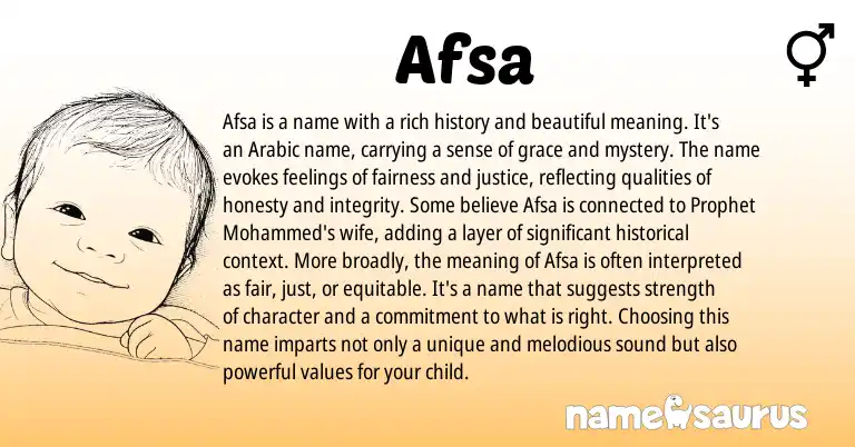 Infographic about Afsa name meaning, Afsa is a name from Urdu, Arabic origin(s).
