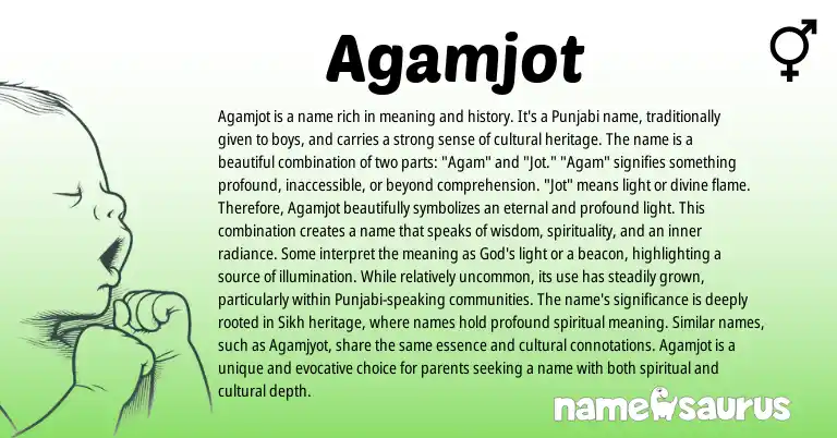 Infographic about Agamjot name meaning, Agamjot is a name from Indian, Sikh origin(s).