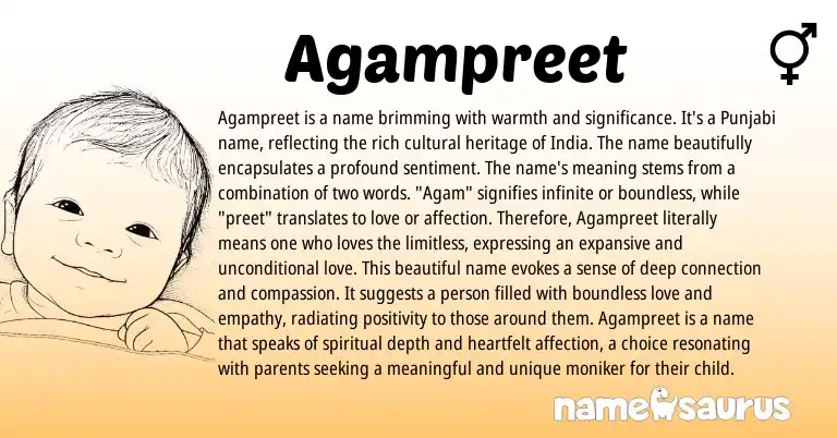 Infographic about Agampreet name meaning, Agampreet is a name from Indian, Punjabi, Sikh origin(s).