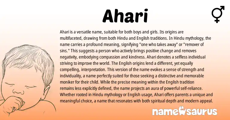 Infographic about Ahari name meaning, Ahari is a name from Persian, Hindu origin(s).