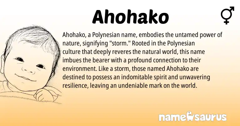 Infographic about Ahohako name meaning, Ahohako is a name from Polynesian origin(s).