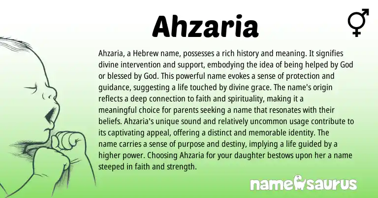 Infographic about Ahzaria name meaning, Ahzaria is a name from Hebrew origin(s).