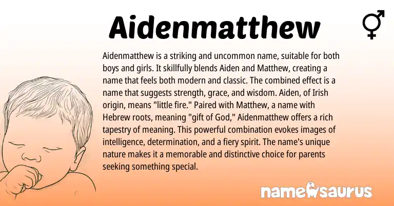 Infographic about Aidenmatthew name meaning, Aidenmatthew is a name from English origin(s).