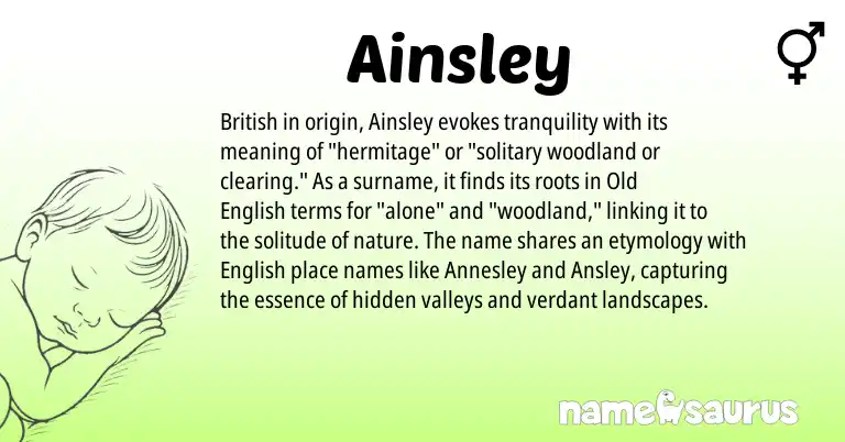 Infographic about Ainsley name meaning, Ainsley is a name from Old English, English, British origin(s).
