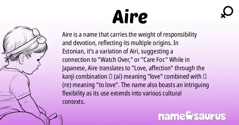Infographic about Aire name meaning, Aire is a name from Estonian, Japanese, Irish origin(s).
