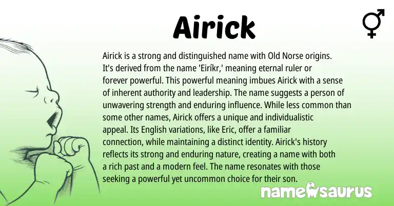 Infographic about Airick name meaning, Airick is a name from Scandinavian, Norse origin(s).