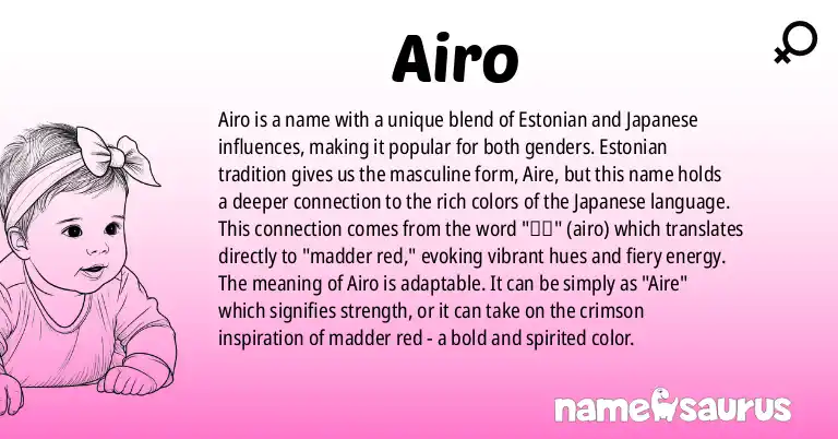 Infographic about Airo name meaning, Airo is a name from Estonian, Japanese origin(s).