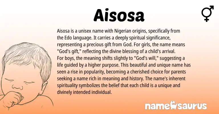 Infographic about Aisosa name meaning, Aisosa is a name from Nigerian origin(s).