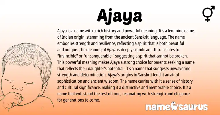 Infographic about Ajaya name meaning, Ajaya is a name from Indian, Sanskrit origin(s).