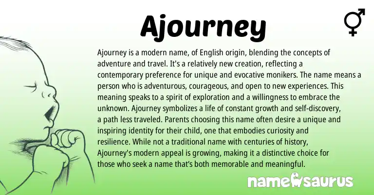 Infographic about Ajourney name meaning, Ajourney is a name from English origin(s).