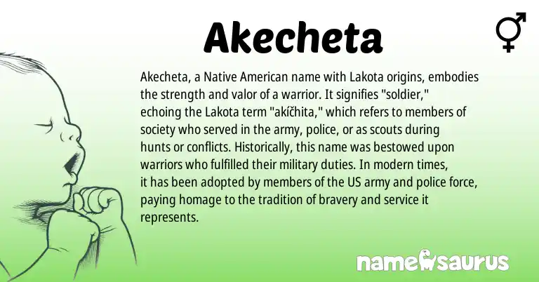 Infographic about Akecheta name meaning, Akecheta is a name from Native American, Lakota origin(s).