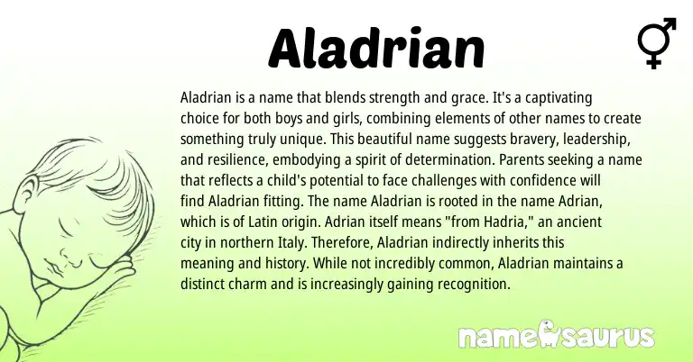 Infographic about Aladrian name meaning, Aladrian is a name from American origin(s).