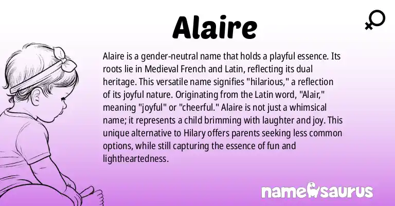 Infographic about Alaire name meaning, Alaire is a name from Medieval French, Latin origin(s).
